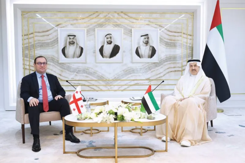 Federal National Council Speaker H.E. Saqr Ghobash meeting with the ambassadors of Moldova and Georgia at the Council's headquarters in Abu Dhabi.