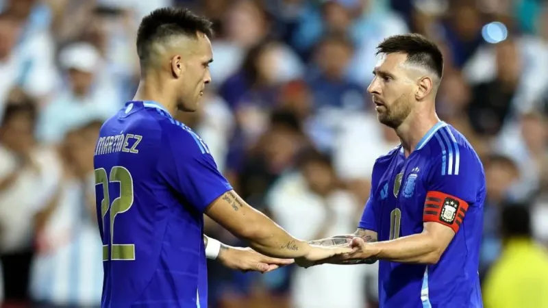 Lautaro Martinez speaks to journalists after Argentina's 3-2 victory over Egypt in the 2026 World Cup round of 16.