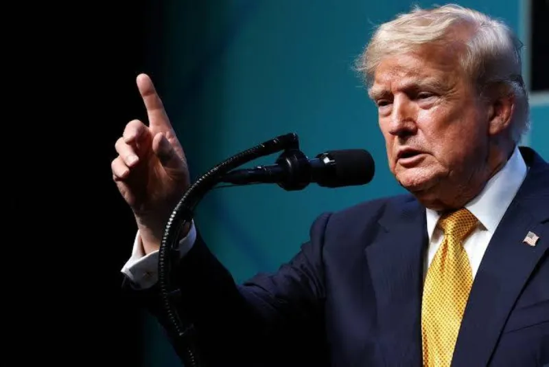 US President Donald Trump speaking at a press conference following the NATO summit in Ankara.