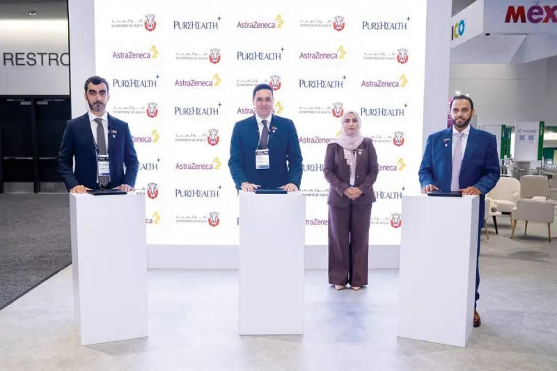Signing ceremony of the memorandum of understanding between the Department of Health – Abu Dhabi, AstraZeneca, and Pure Health at the BIO International Convention 2026 in San Diego.