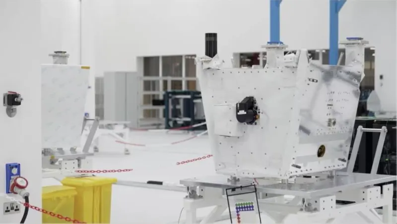 A satellite being assembled at the Orbit Works manufacturing facility in Abu Dhabi.