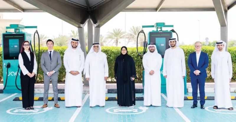 An electric vehicle charging station installed at one of Dubai's community facility sites as part of the CDA and UAEV partnership.