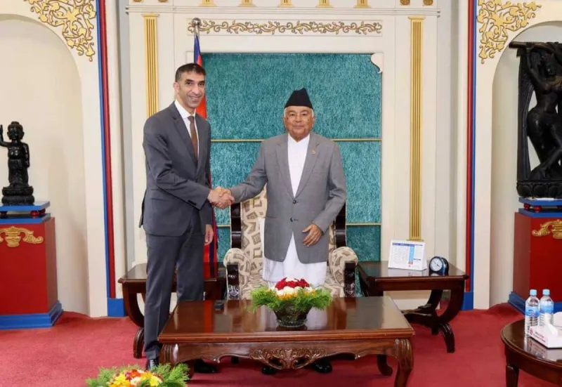 UAE Minister of State for Foreign Trade Dr Thani bin Ahmed Al Zeyoudi meets with Nepalese President Ram Chandra Paudel at the presidential palace in Kathmandu.
