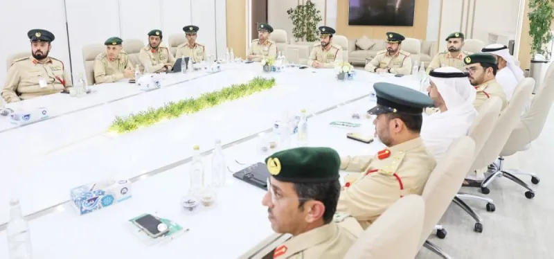 Major General Dr. Ahmed Zaal bin Krishan Al Muhairi chairing the third Financial Sustainability Council meeting at Dubai Police headquarters.