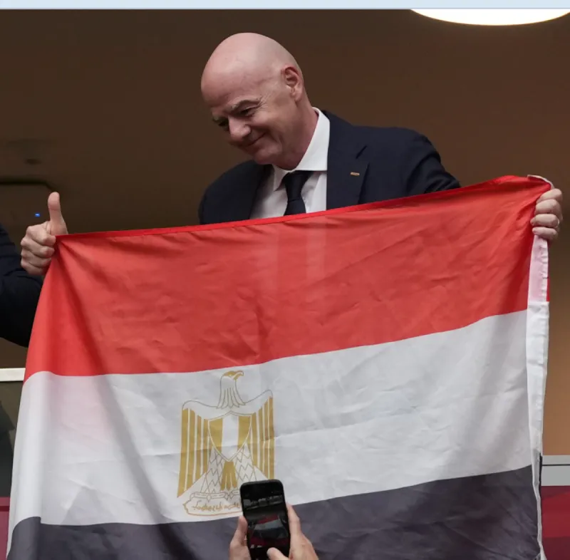 FIFA president Gianni Infantino delivers a tribute to the Egyptian national team following their exit from the 2026 FIFA World Cup at the round of 16.