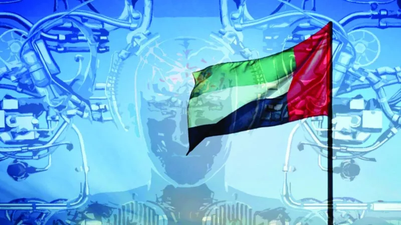 A graphic or visual representation related to artificial intelligence competition, featuring the UAE alongside other leading nations.