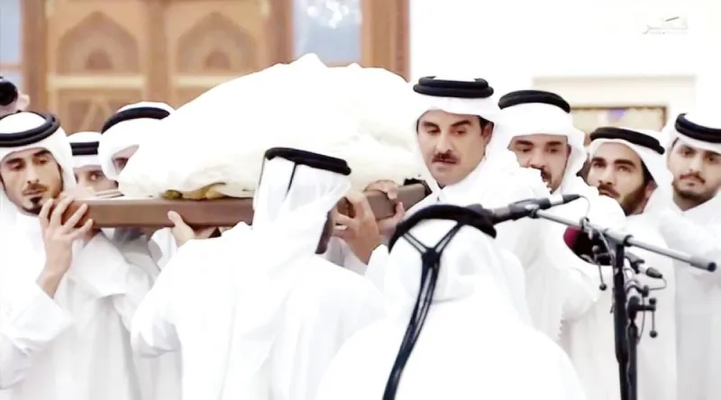 The funeral procession of former Qatari Emir Sheikh Hamad bin Khalifa Al Thani in Doha, Qatar.