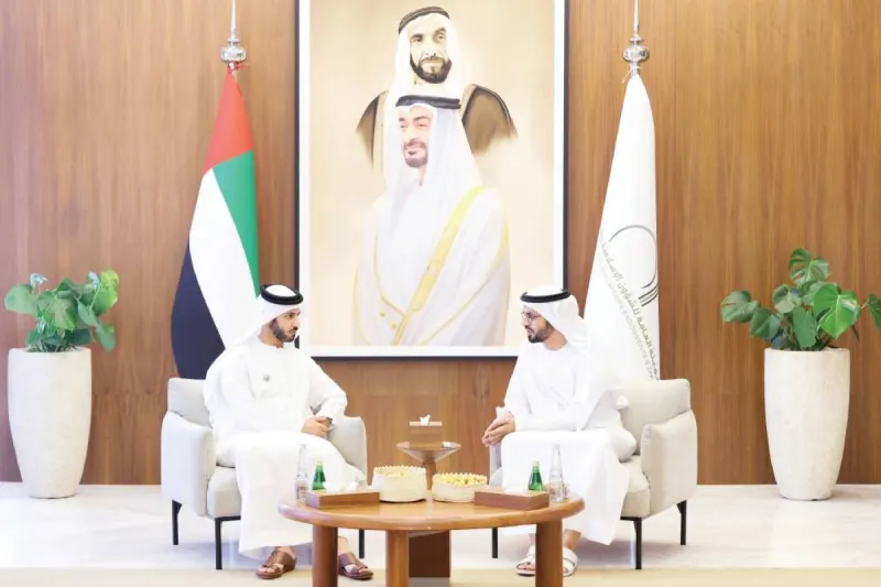 Sheikh Zayed bin Hamad Al Nahyan meeting officials at the headquarters of the General Authority of Islamic Affairs, Endowments and Zakat in Abu Dhabi.