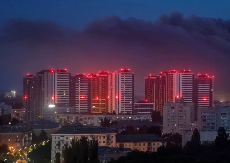Smoke rises over Kyiv following a Russian ballistic missile strike on the Ukrainian capital.