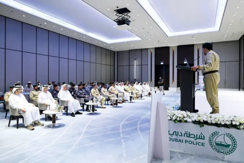 Dubai Police officials and ENOC Auto Pro representatives at the launch of the 'Summer Without Accidents' road safety campaign.