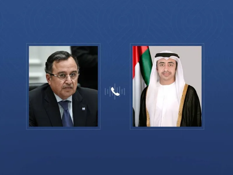 Sheikh Abdullah bin Zayed Al Nahyan speaking on a phone call with Arab League Secretary-General Nabil Fahmy.
