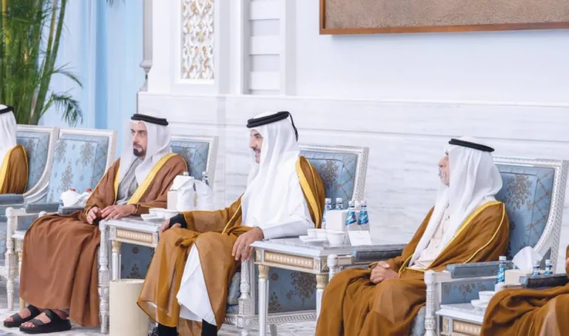 Sheikh Mansour bin Zayed Al Nahyan, Sheikh Saif bin Zayed Al Nahyan and Sheikh Abdullah bin Zayed Al Nahyan offering condolences to Sheikh Tamim bin Hamad Al Thani at Lusail Palace in Doha.