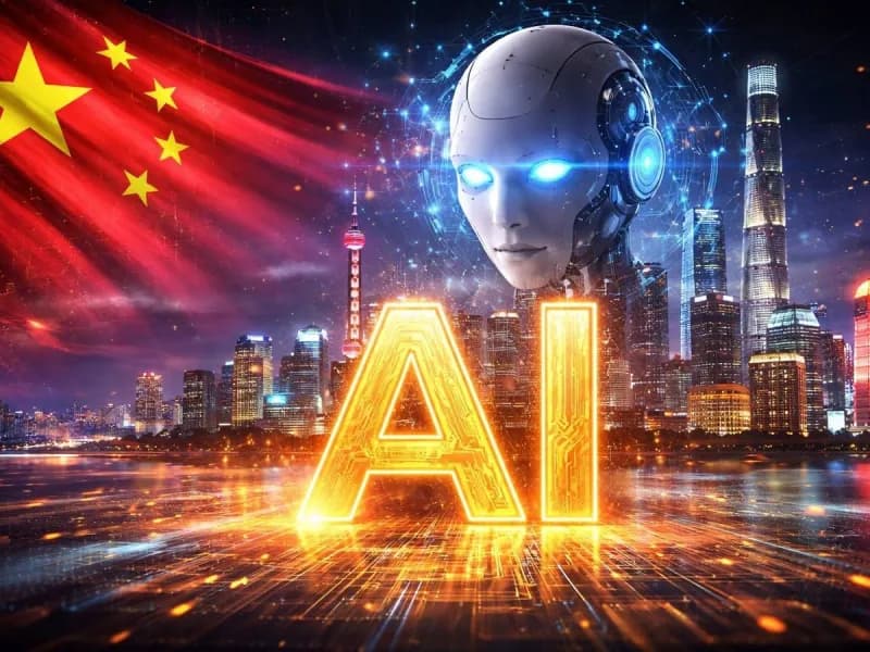 A trader monitors financial data screens displaying AI-related stock performance in a Chinese investment firm.