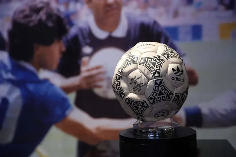 The football used by Diego Maradona to score the 'Hand of God' and 'Goal of the Century' goals against England at the 1986 World Cup, now set for auction with an estimated value of $10 million.