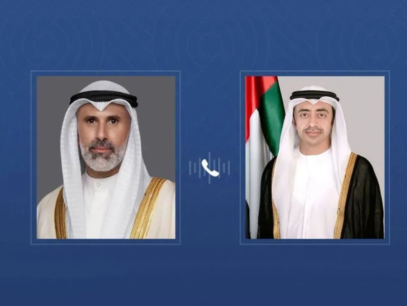 Sheikh Abdullah bin Zayed Al Nahyan speaking on a phone call with his Kuwaiti counterpart.