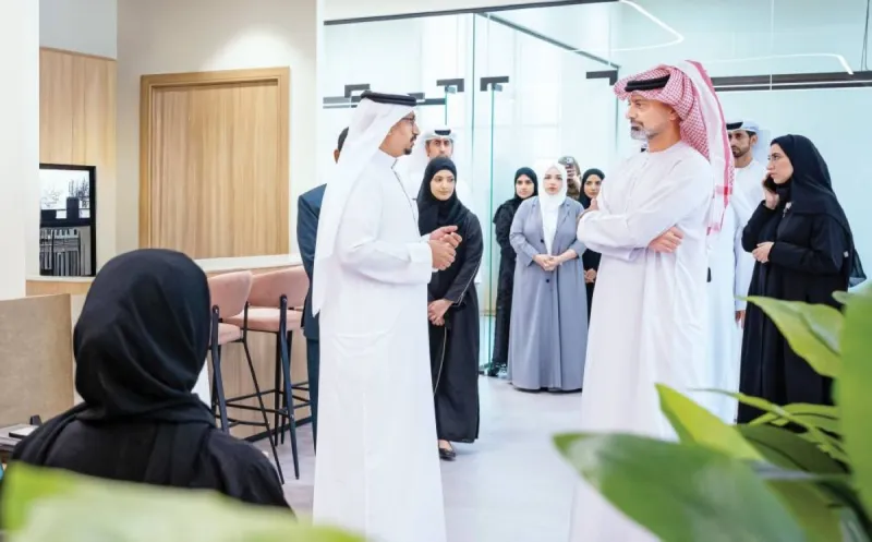 Sheikh Ammar bin Humaid Al Nuaimi, Crown Prince of Ajman, visiting the Ajman Government Media Office and meeting with its staff and officials.