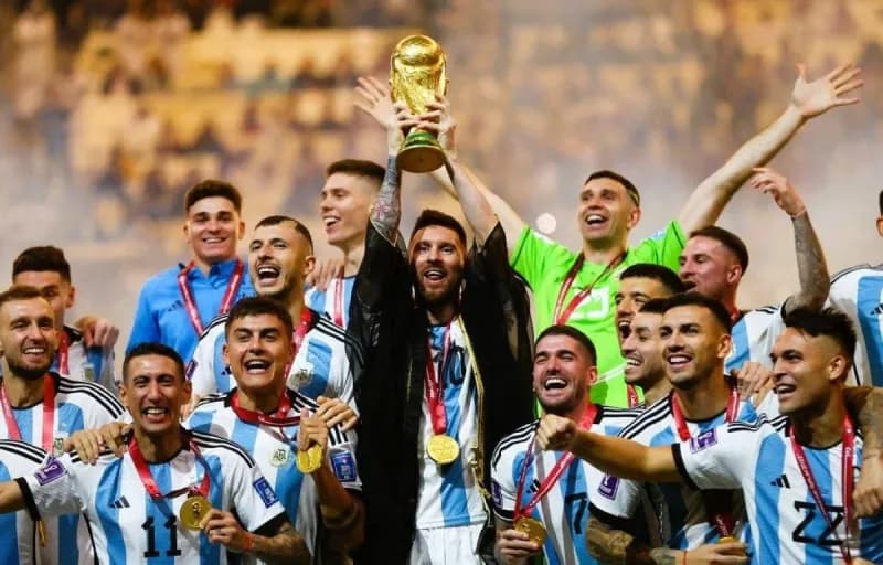 Argentina players celebrating during their run to the 2026 World Cup final.